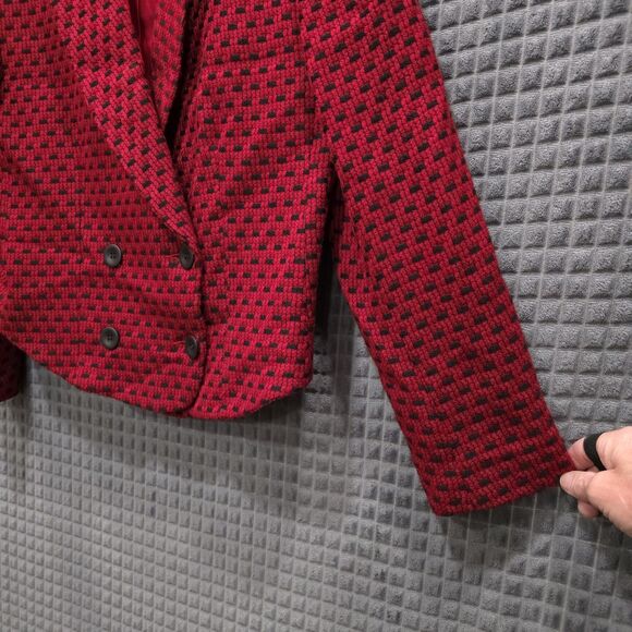 VTG Krizia Italian Blazer Jacket Sz12 Red Wool Tweed Double Breasted Peacoat USA - Picture 6 of 16